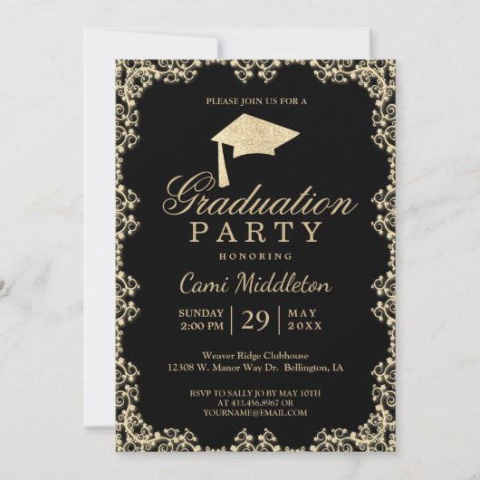 Elegant Black en Gold Afstuderen Kaart (Voorkant)