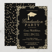 Elegant Black en Gold Afstuderen Kaart (Voorkant / Achterkant)