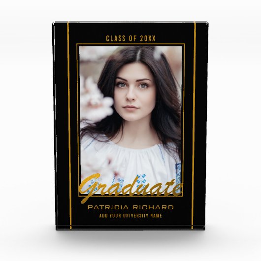 Elegant Black en Gold Afstuderen Keepomwille Fotoblokken (Voorkant)