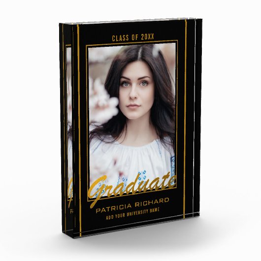 Elegant Black en Gold Afstuderen Keepomwille Fotoblokken (Links)