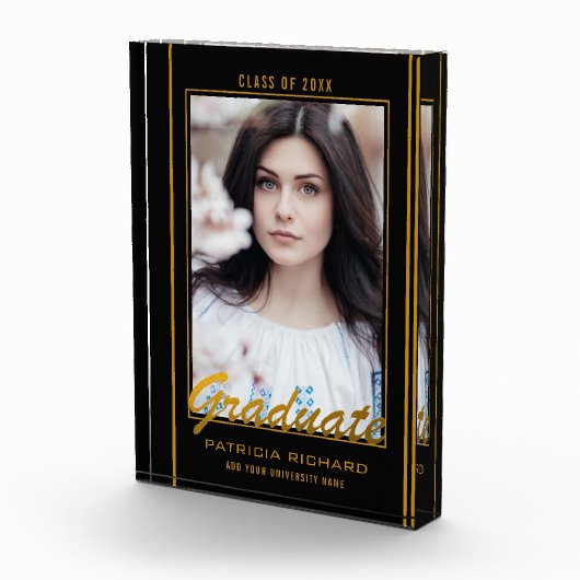 Elegant Black en Gold Afstuderen Keepomwille Fotoblokken (Rechts)