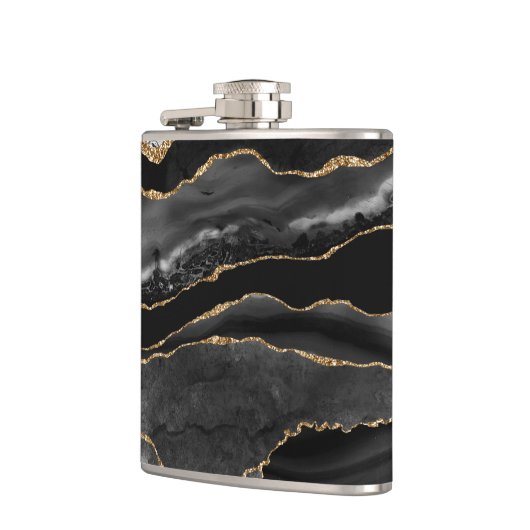 Elegant Black en Gold Agate Marble Heupfles (Links)