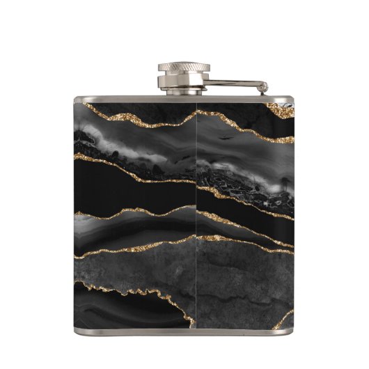 Elegant Black en Gold Agate Marble Heupfles (Achterkant)