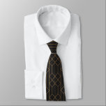 Elegant Black en Gold Art Deco Geometric Pattern Stropdas<br><div class="desc">Elegant stropdas in zwarte en goudkleur met subtiel kunstdecostijlgeometrisch patroon.</div>