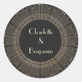 Elegant Black en Gold  Art Deco Wedding Ronde Sticker