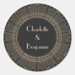 Elegant Black en Gold Art Deco Wedding Ronde Sticker