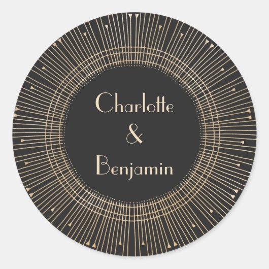 Elegant Black en Gold  Art Deco Wedding Ronde Sticker (Voorkant)