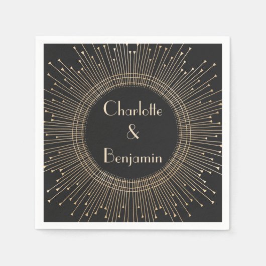 Elegant Black en Gold  Art Deco Wedding Servet (Voorkant)