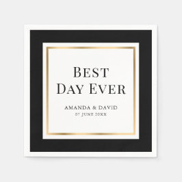 Elegant Black en Gold Best Day Ever Weddenschap Servet