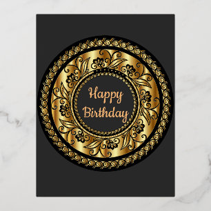 Elegant Black en Gold Birthday Folie Feestdagen Briefkaart