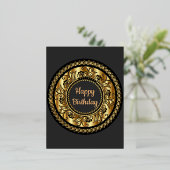 Elegant Black en Gold Birthday Folie Feestdagen Briefkaart (Staand Voorkant)