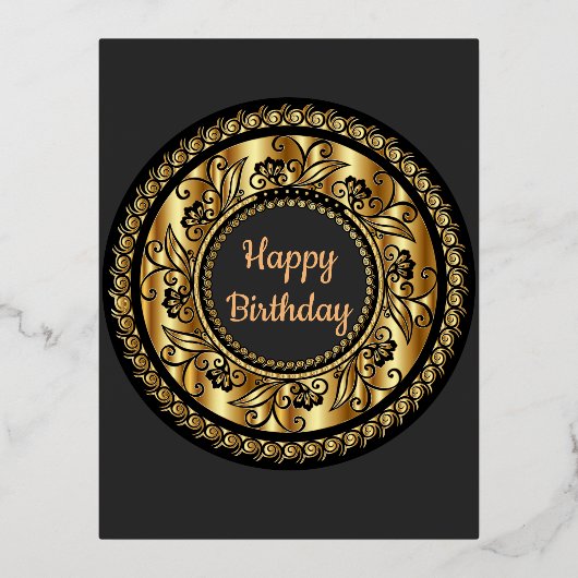 Elegant Black en Gold Birthday Folie Feestdagen Briefkaart (Voorkant)