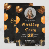 Elegant Black en Gold Birthday Kaart (Voorkant / Achterkant)