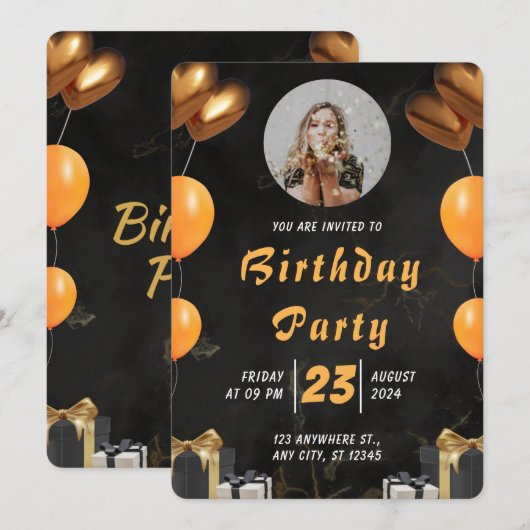 Elegant Black en Gold Birthday Kaart (Voorkant / Achterkant)
