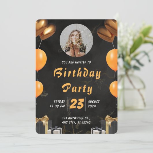 Elegant Black en Gold Birthday Kaart (Staand voorkant)