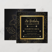 Elegant Black en Gold Botanical 21st Birthday Kaart (Voorkant / Achterkant)