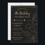 Elegant Black en Gold Botanical 21st Birthday Kaart<br><div class="desc">Elegant Black en Gold Faux Folie Botanisch ontwerp met goudglitter</div>
