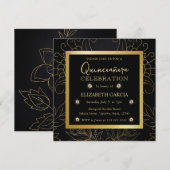 Elegant Black en Gold Botanical Quinceanera Kaart (Voorkant / Achterkant)