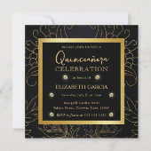 Elegant Black en Gold Botanical Quinceanera Kaart (Voorkant)