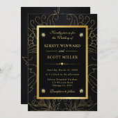 Elegant Black en Gold Botanical Wedding Kaart (Voorkant / Achterkant)