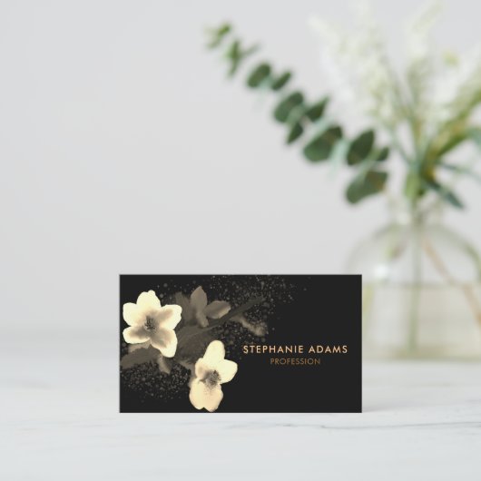 Elegant Black en Gold Cherry Blossom Visitekaartje (Staand voorkant)