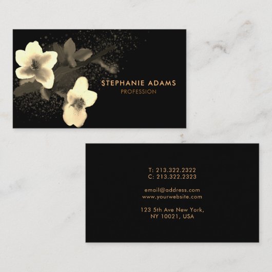 Elegant Black en Gold Cherry Blossom Visitekaartje (Voorkant / Achterkant)