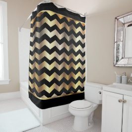 Elegant Black en Gold Chevron Stripes Douchegordijn