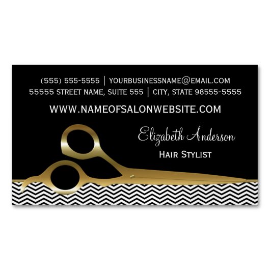 Elegant Black en Gold Chevrons Hair Salon Visitekaartje Magneet (Voorkant)