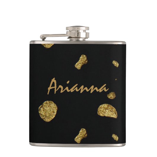 Elegant Black en Gold Coins Heupfles (Voorkant)