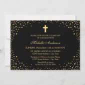 Elegant Black en Gold Cross Christening Baptisme Kaart (Voorkant)