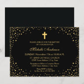 Elegant Black en Gold Cross Christening Baptisme Kaart (Voorkant / Achterkant)