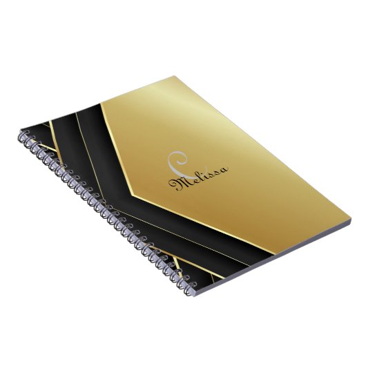 Elegant Black en Gold Custom Monogram Name Notitieboek (Rechterzijde)