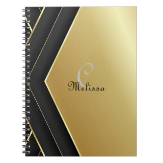 Elegant Black en Gold Custom Monogram Name Notitieboek