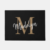 Elegant Black en Gold Custom Monogram Script Deurmat (Voorkant)