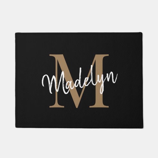 Elegant Black en Gold Custom Monogram Script Deurmat (Voorkant)