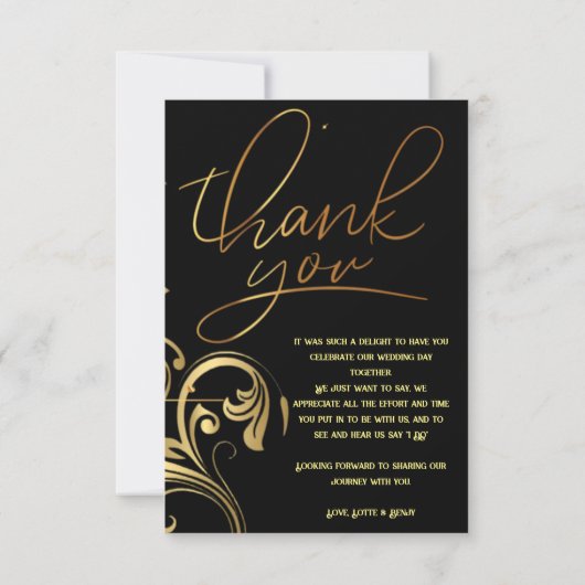Elegant Black en Gold Custom Wedding Bedankkaart (Achterkant)