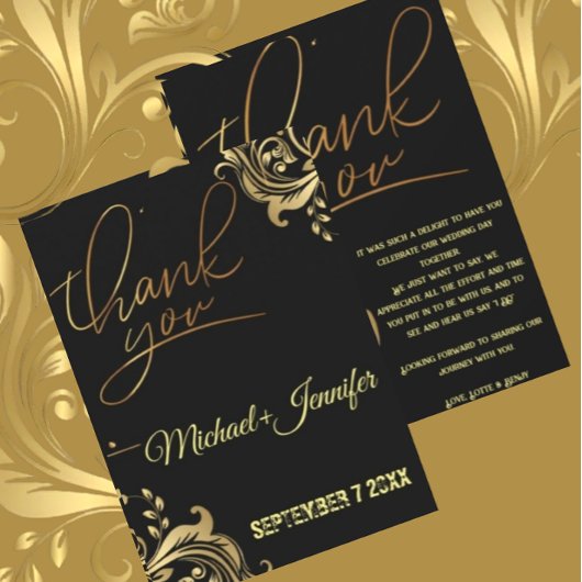 Elegant Black en Gold Custom Wedding Bedankkaart