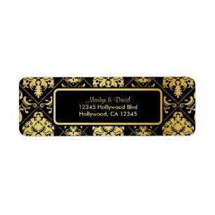 Elegant Black en Gold Damask Etiket