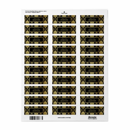 Elegant Black en Gold Damask Etiket (Full Sheet)