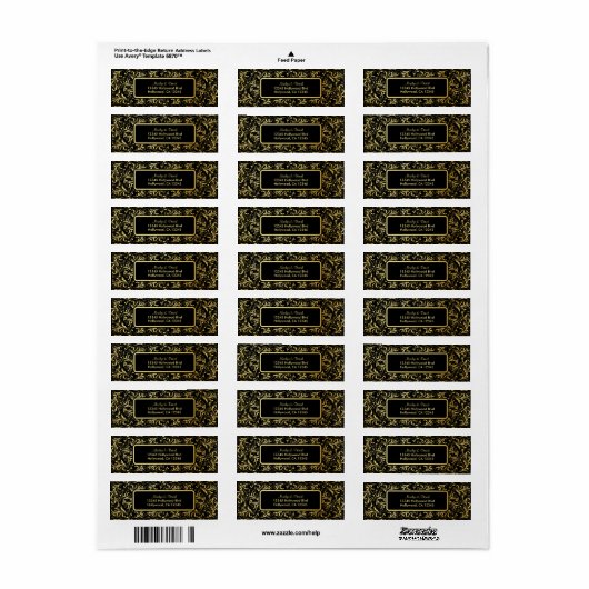 Elegant Black en Gold Damask Etiket (Full Sheet)