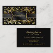 Elegant Black en Gold Damask interieurontwerper Visitekaartje (Voorkant / Achterkant)