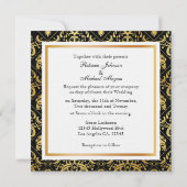 Elegant Black en Gold Damask met Monogram Kaart (Achterkant)