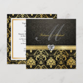 Elegant Black en Gold Damask met Monogram Kaart (Voorkant / Achterkant)