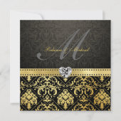 Elegant Black en Gold Damask met Monogram Kaart (Voorkant)