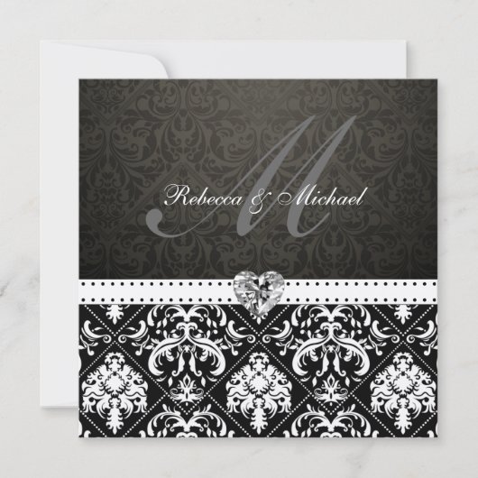 Elegant Black en Gold Damask met Monogram Kaart (Voorkant)