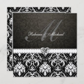 Elegant Black en Gold Damask met Monogram Kaart (Voorkant / Achterkant)