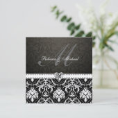 Elegant Black en Gold Damask met Monogram Kaart (Staand voorkant)