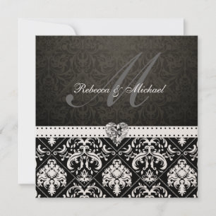 Elegant Black en Gold Damask met Monogram Kaart