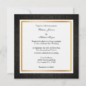 Elegant Black en Gold Damask met Monogram Kaart (Achterkant)