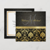 Elegant Black en Gold Damask met Monogram Kaart (Voorkant / Achterkant)